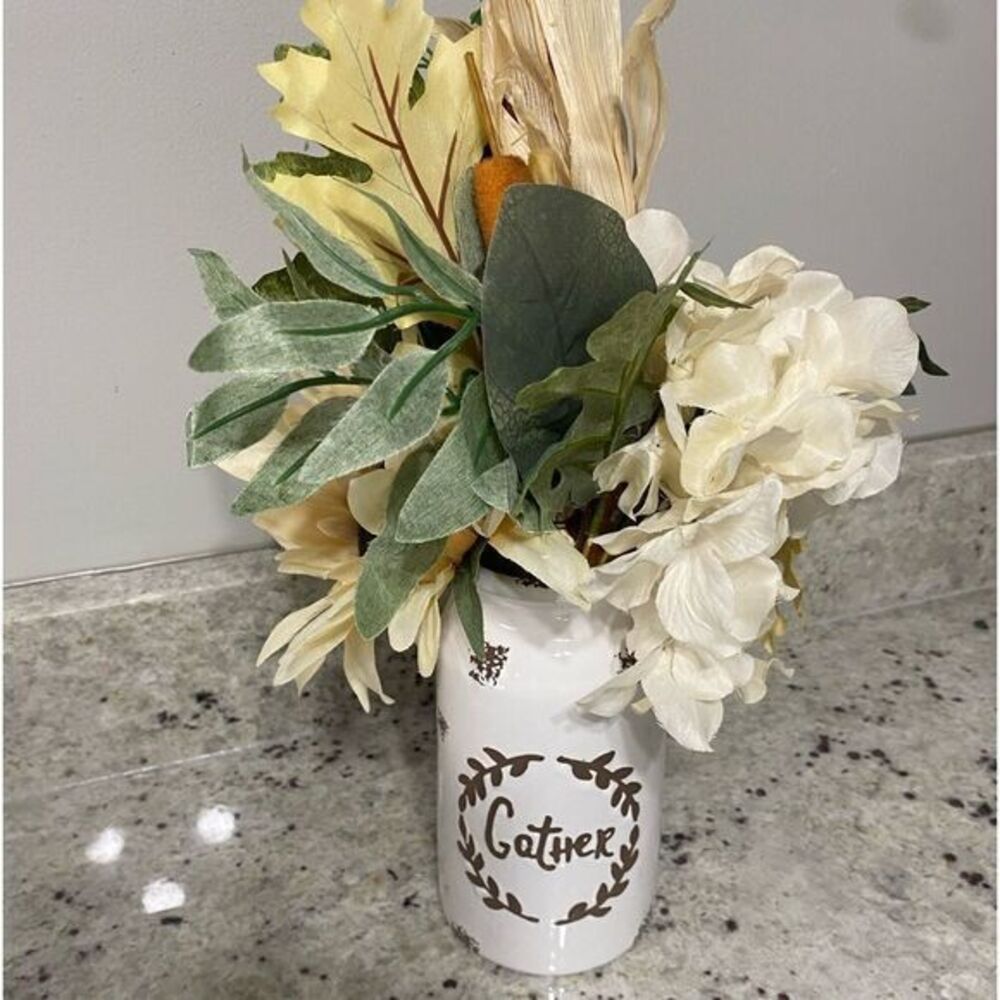 - Ceramic fall themed vase with artificial flower‎ arrangement